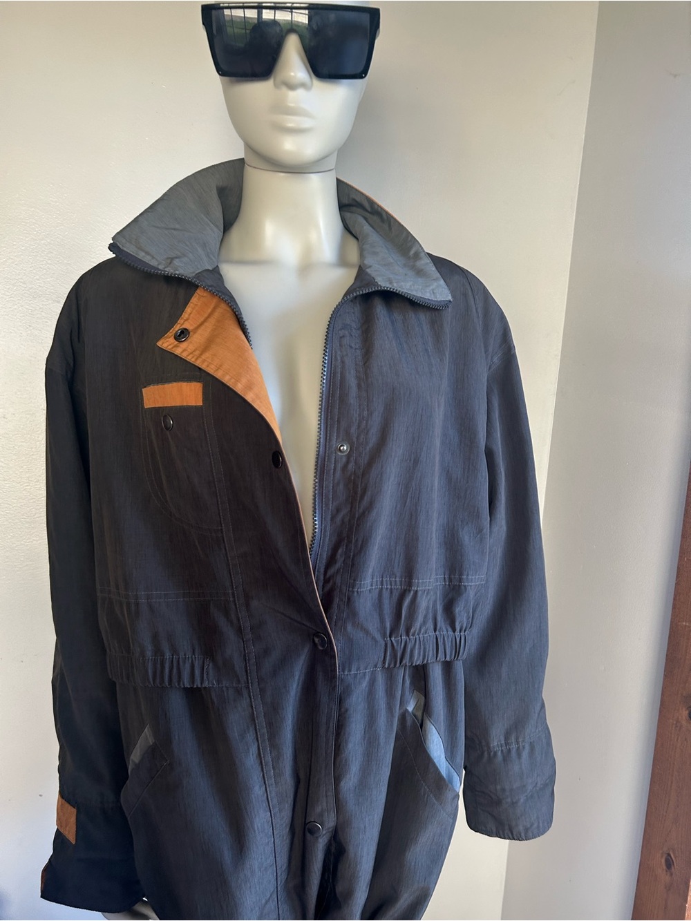 fleet street Men's Gray Casual Zip-Up Jacket with Rust Accent M